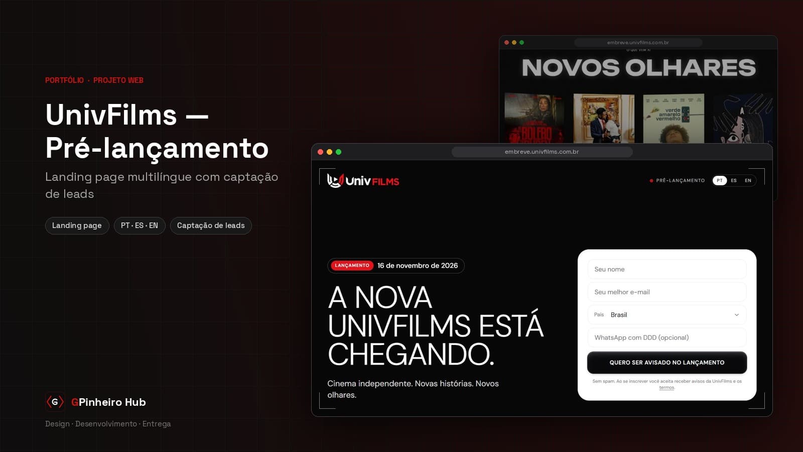 UnivFilms — Landing page de pré-lançamento multilíngue